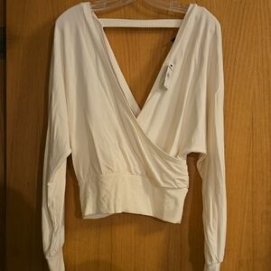 Express Cream V-Neck Wrap Top NWT